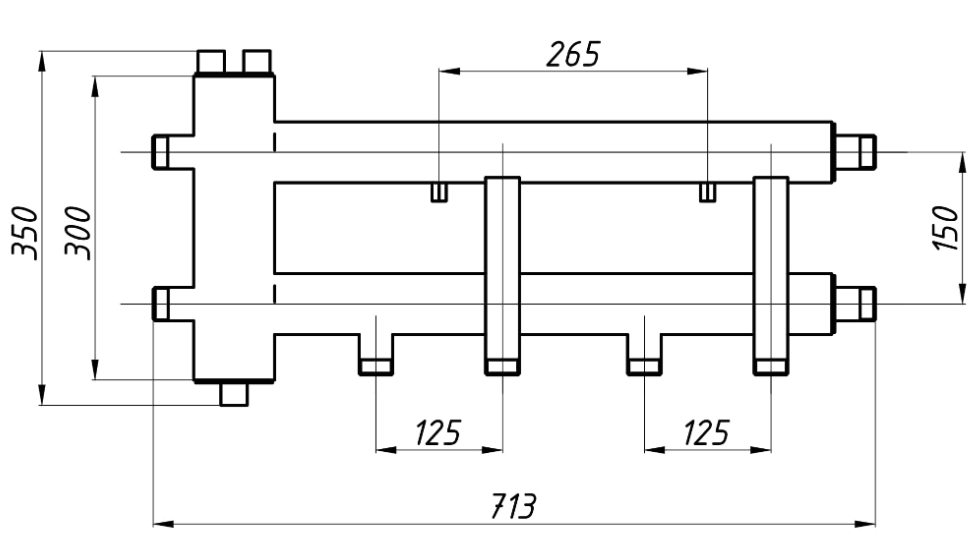 Distribuitor cu separator hidraulic integrat, racord 1"-1" Termojet 2+1 (ieșiri în jos)
