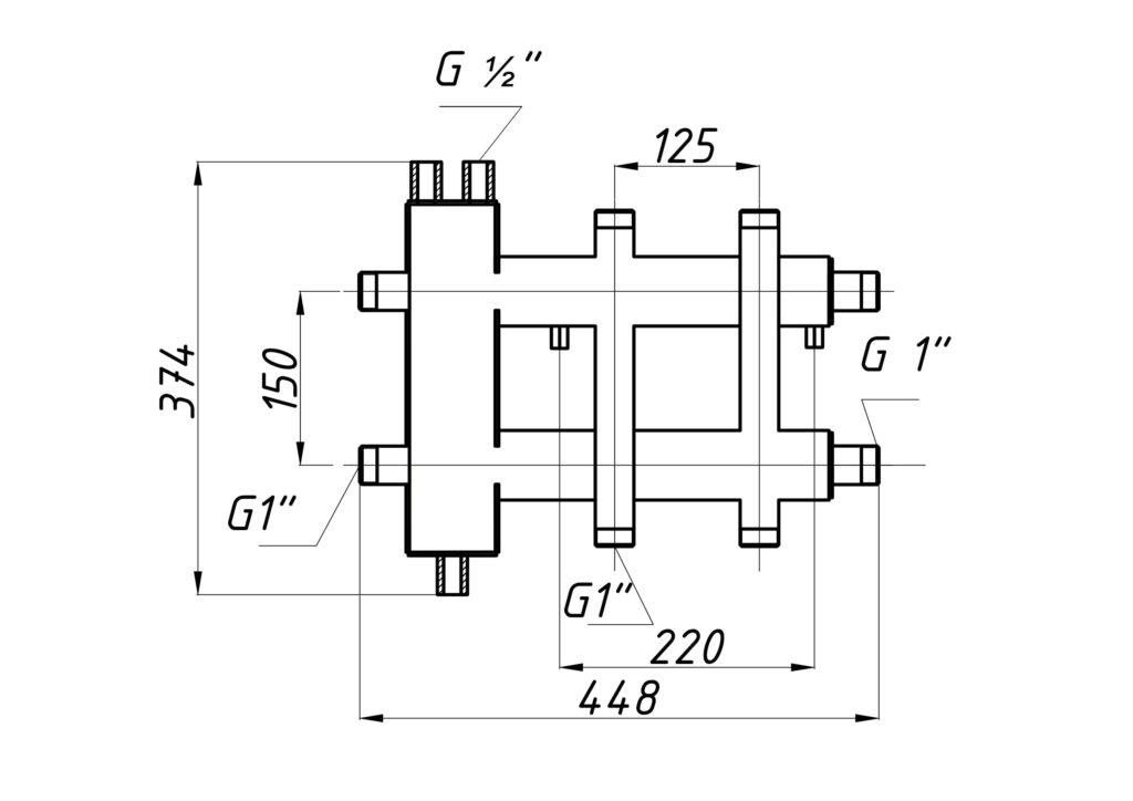 Distribuitor cu separator hidraulic integrat, racord 1"-1" Termojet 2+1 (ieșiri sus+jos)