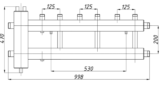 Distribuitor cu separator hidraulic integrat, racord 1″1/4-1″ Termojet 3+1 (ieșiri în sus)
