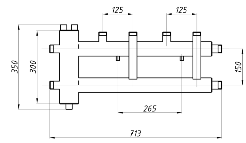 Distribuitor cu separator hidraulic integrat, racord 1"-1" Termojet 2+1 (ieșiri în sus)