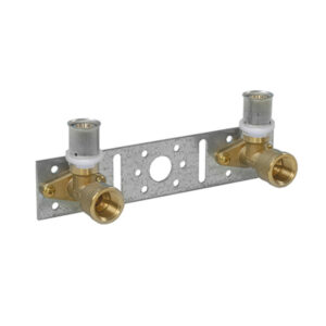 Consola de fixare cu 2 coturi flansate 90° filet interior 1/2" pentru teava multistrat 16 x 2 mm