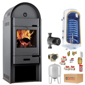 Termosemineu pe lemne, brichete MSS Aqua Plus 25 kW cu boiler 100 litri si accesorii