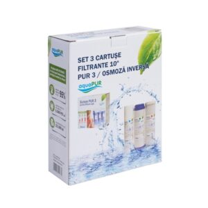 Set 3 cartuse filtrare apa Aquapur, pentru sistem filtrare, 10", 10 microni