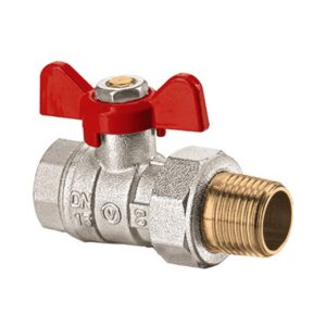 Robinet de trecere cu bila Valvex Onyx, alama nichelata, cu racord olandez, 1, PN40, maner fluture