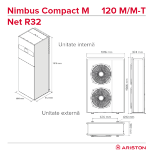 Pompă de căldură Ariston Nimbus Compact 150 S Net R32, 15 kW, monofazată, cu boiler integrat 180 l Pompă de căldură Ariston Nimbus Compact 150 S Net R32, 15 kW, monofazată, cu boiler integrat 180 l